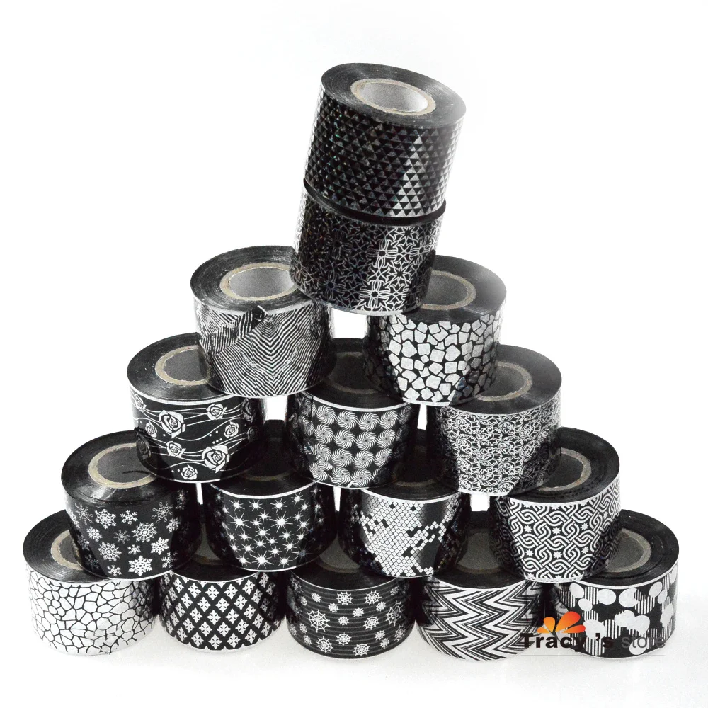 16 рулонов 120 м/рулон ногтей Переводные фольги черный блеск лазерный стикер на полную длину для DIY Декор клей инструмент TRJH01-16