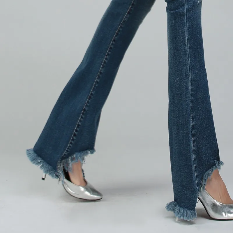 Новое поступление Весна, лето, осень Для женщин джинсы женские Ассиметричное платье с бахромой винтажные женские джинсы рваные джинсы длинные брюки W432