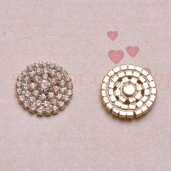 

(J0235) 24mm rhinestone button ,flat back,light gold plating,round shape, all clear crystals