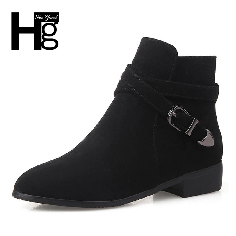 

HEE GRAND 2017 Winter Women Ankle Boots New Autumn Flock High Heel Shoes Women Thick Heel Big Size 34-43 Boots XWX5872