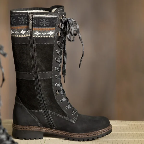 Новинка года; зимние сапоги до колена; женские пикантные высокие сапоги на шнуровке и молнии; модные ботинки на низком каблуке; DA231 - Цвет: black