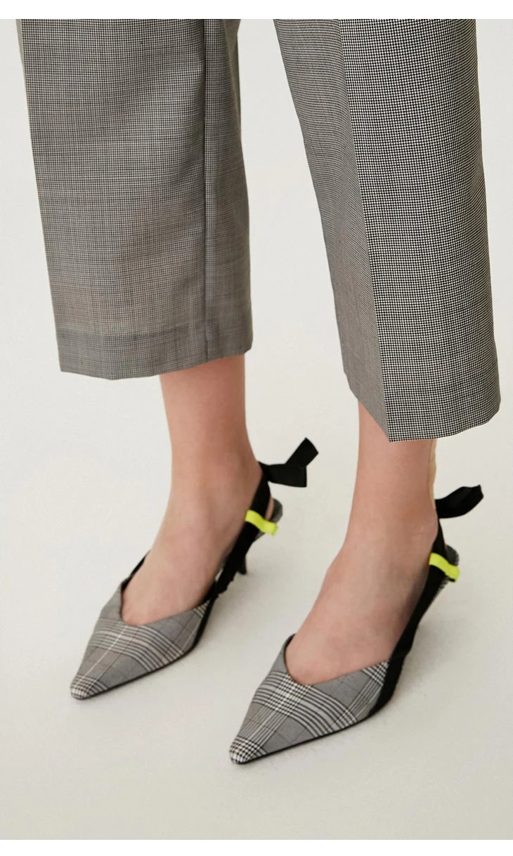 Отборные женские свободные клетчатые брюки из шерсти на шнуровке S | 41836J502