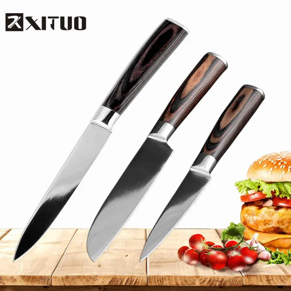XITUO "+ 8" дюймовый кухонный нож Santoku Японский стальной лезвие бритвы острый высокоуглеродистой нержавеющей стали резки шеф-повара инструменты для приготовления пищи - Цвет: 3 PCS set D