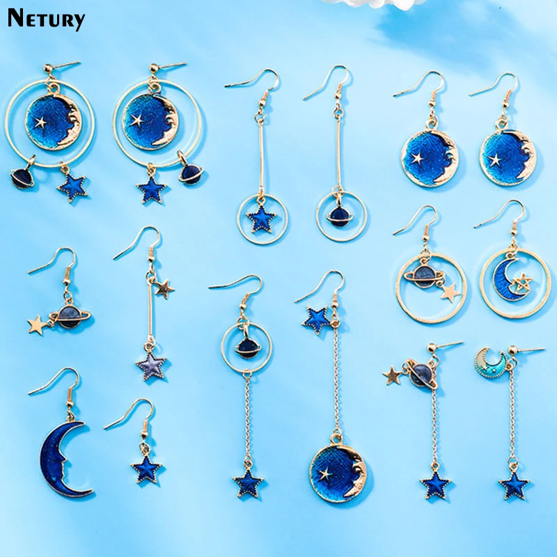 

Cartoon Women dangle earrings Moon star casual Starry sky korea Alloy jewelry cute fashion simple Girl Trendy stree wild earring