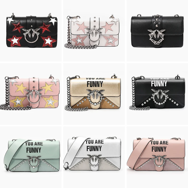 

Famous Brand Swallow Bag Woman Lady Totes Star Patchwork Leather Handbag Women Messenger Bag Chic Chain Crossbody Bag Two Straps