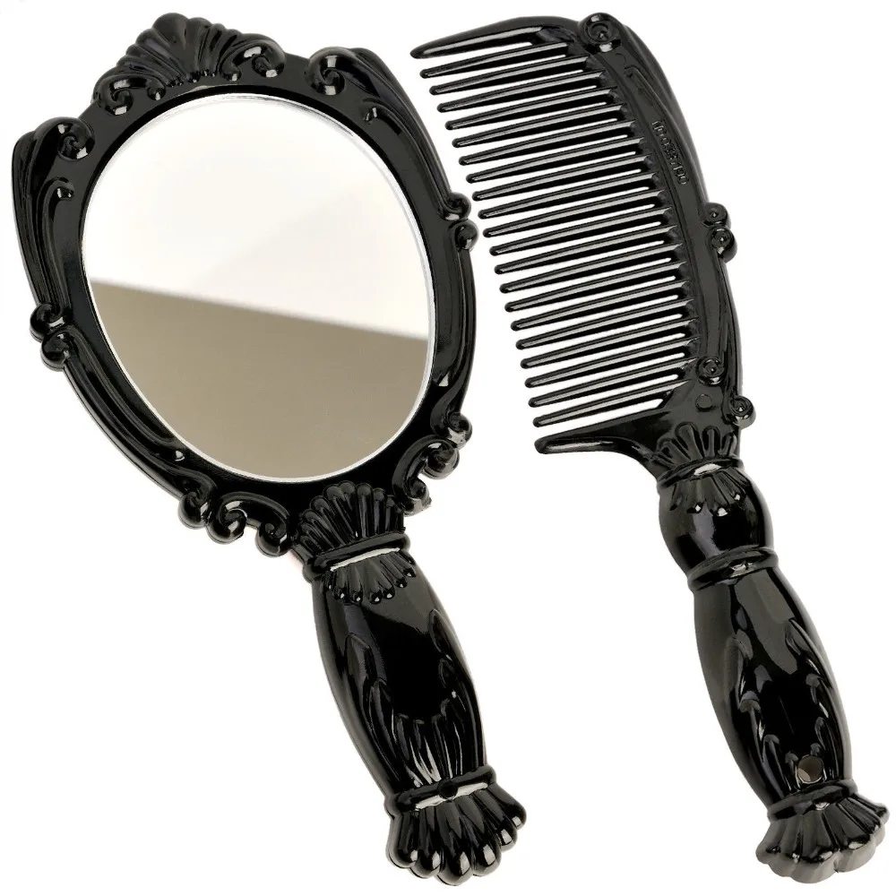 Винтажный узор бабочки косметическое зеркало пластиковый макияж набор(зеркало и расческа) черный 20 шт./партия 392