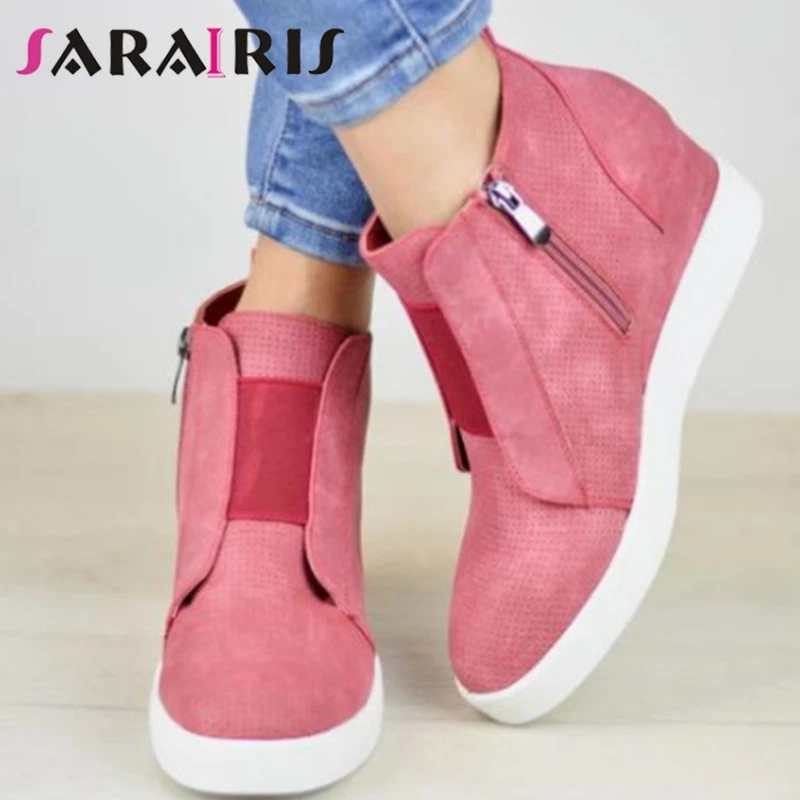 

SARAIRIS 2020 New Autumn Large Size 35-43 INS Hot Ankle Booties Women Hot Sale Platform Boots Women High Wedges Shoes Woman