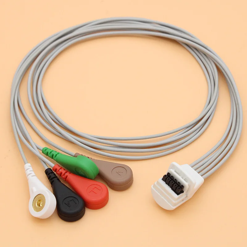 Совместим с Mortara H3 Holter Recorder ECG Cable 5 свинцовых защелок AHA leadwire.| |