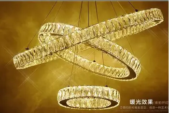 

simple design 3 Ring LED Pendant Light Transparent K9 Big Crystal pendant Lights 110-220V Size 70+50+20cm Free shipping