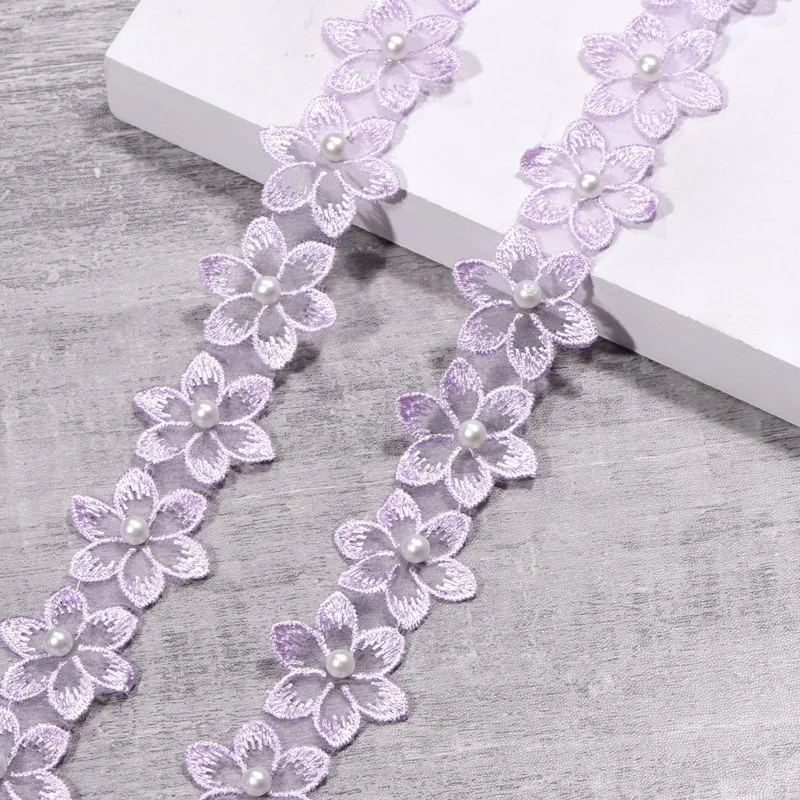purple 3 Кружевная лента с цветочной вышивкой, ручная работа, 3 см ширина, водорастворимый полиэстер, шелк, аксессуары для одежды, 1 ярд/лот - Цвет: purple 3