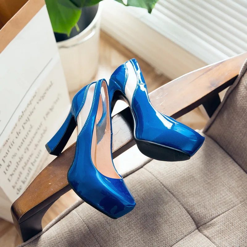 MORAZORA/женские туфли-лодочки из искусственной лакированной кожи модные туфли на высоком каблуке вечерние туфли на платформе с закрытым носком; большие размеры 34-42