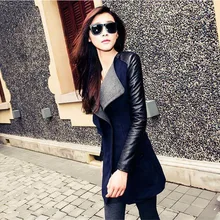 Весенне-осенне-зимнее высококачественное корейское пальто Hitz с отстрочкой из цветной шерсти PU женское тонкое длинное шерстяное кашемировое пальто черного, серого и синего цвета