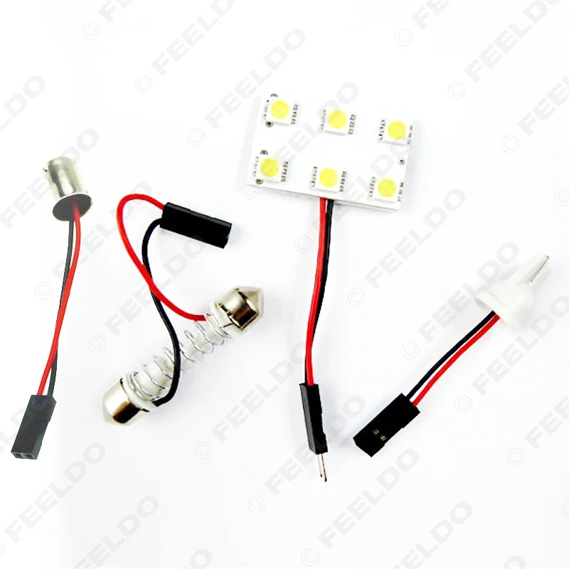 FEELDO 10 шт. белый 6SMD 5050 3 Chips автомобильная светодиодная панель с T10/BA9S/фестон адаптер