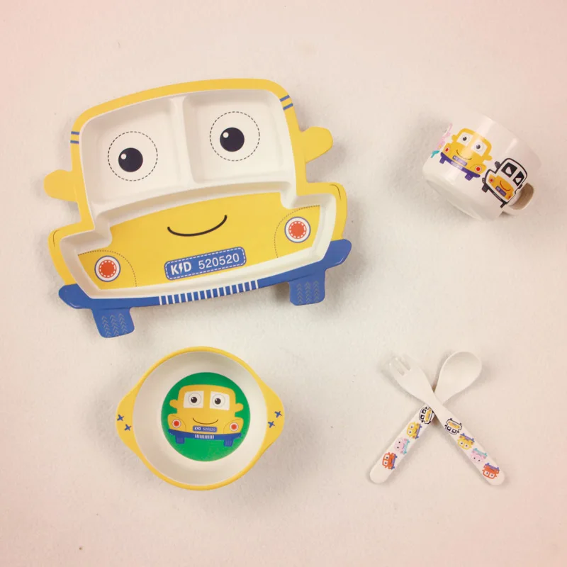 

5pcs/set Character baby Plate bow cup Forks Spoon Dinnerware feeding Set,100% bamboo fiber Baby boy&girl tableware set ykd-13