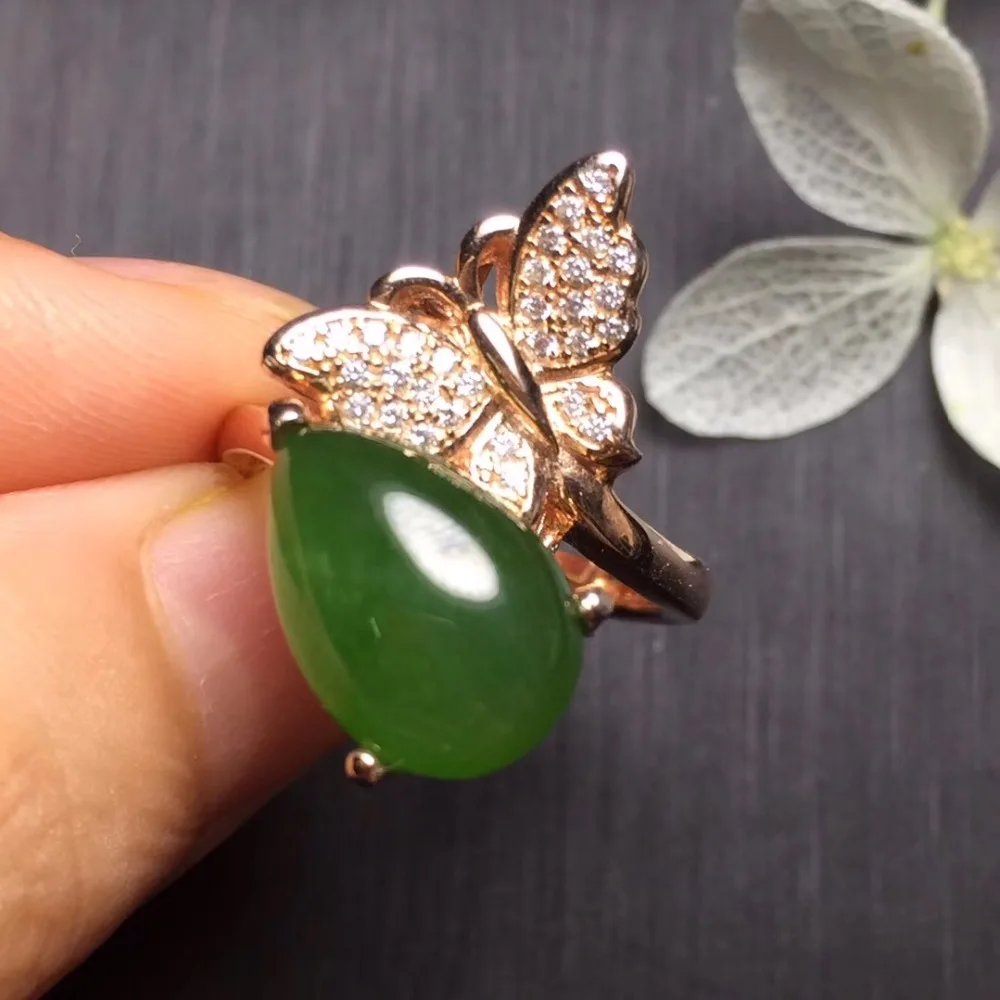 Fine Jewelry Real 925 Steling Silver s925 Platinum 100% Natural Burmes Jade Gemstone Rings Female Rings Christmas Gift for Women