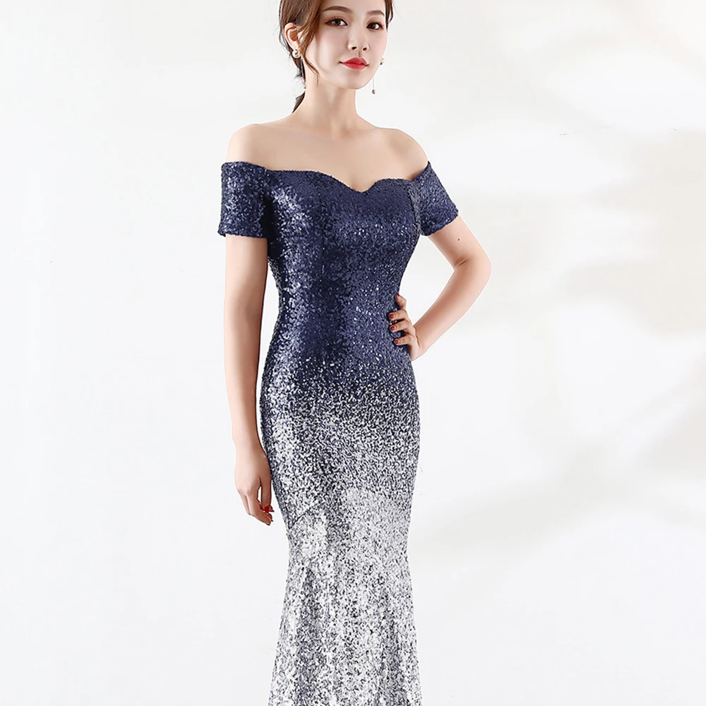Anshirlisa Women's Off Shoulder High-low Navy Blue Shiny Sequin Evening Dress Long Formal Gala Prom Dinner Elegant Party Gown Anshirlisa Women's Off Shoulder High-low Navy Blue Shiny Sequin Evening Dress Long Formal Gala Prom Dinner Elegant Party Gown