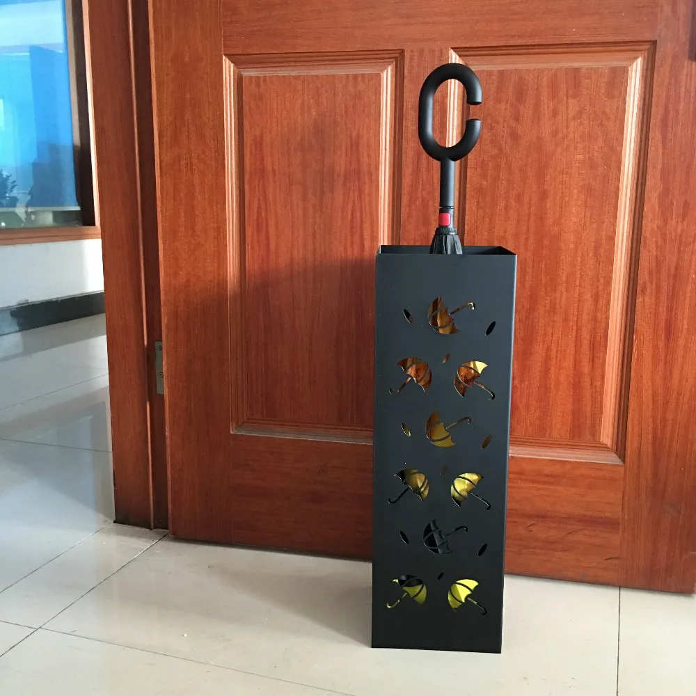 Vintage metal iron craft art cute pattern umbrella stand holder rack storage bucket black white barrel home hotel lobby decor