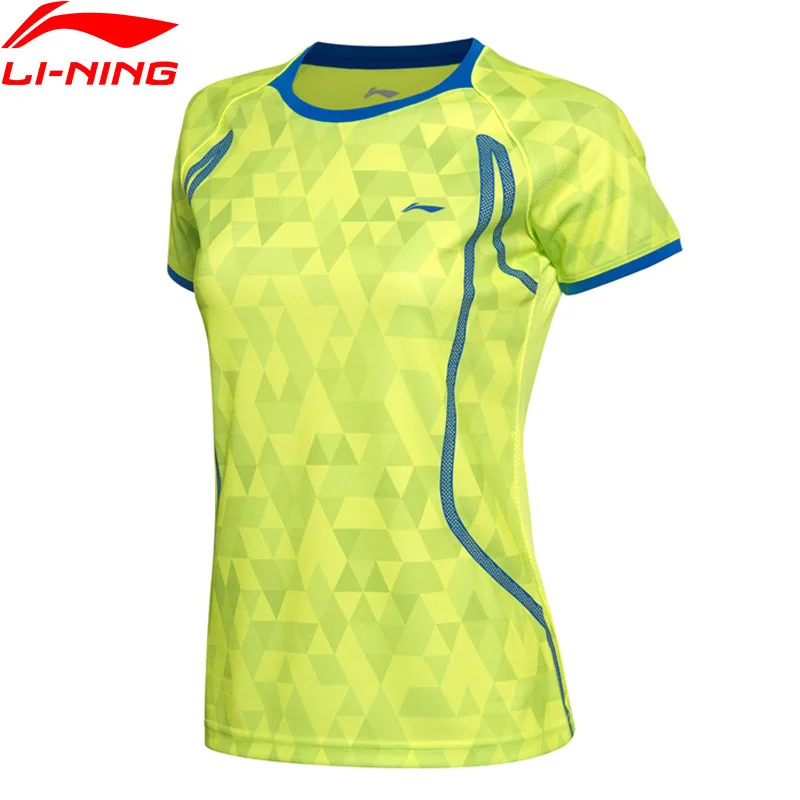 Распродажа) Li-Ning/женские рубашки для бадминтона, дышащие легкие футболки, быстросохнущая Спортивная футболка из полиэстера AAYM002 WTS1335