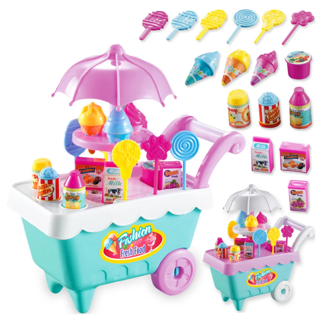 Ice Cream Toys For Kids Surwish 19Pcs DIY Ice Cream Trolley Pretend Play Toy for Kids Interest