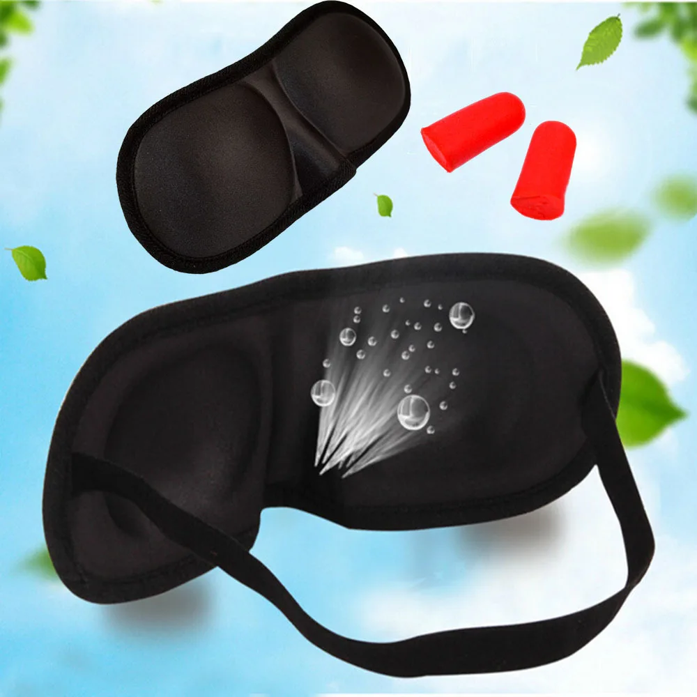 Eye Mask Black Sleeping Eyeshade Eyepatch Blindfold with Earplugs Shade