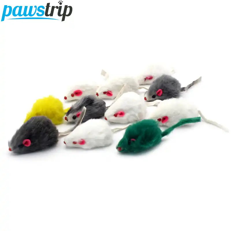 real fur mice cat toys with rattle