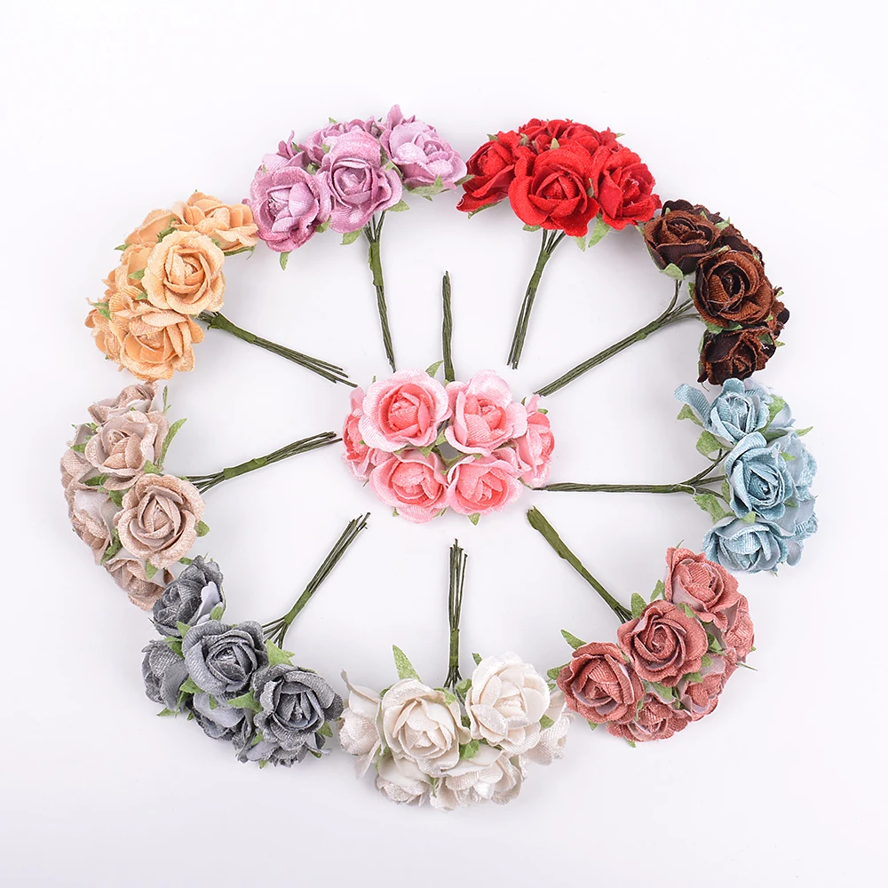 

6pcs high quality artificial flower silk rose bouquet For wedding home decoration DIY wreath scrapbook shoes and clothing