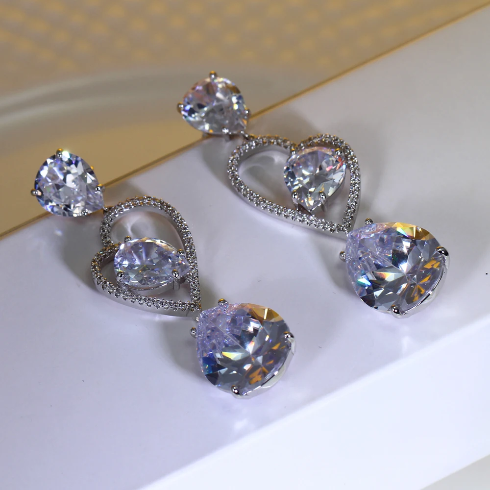 Heart Dangling Earrings White Brincos Oorbellen Boucle d'oreille Femme Women Wedding Jewelry Bohemian Dropping Big Earring