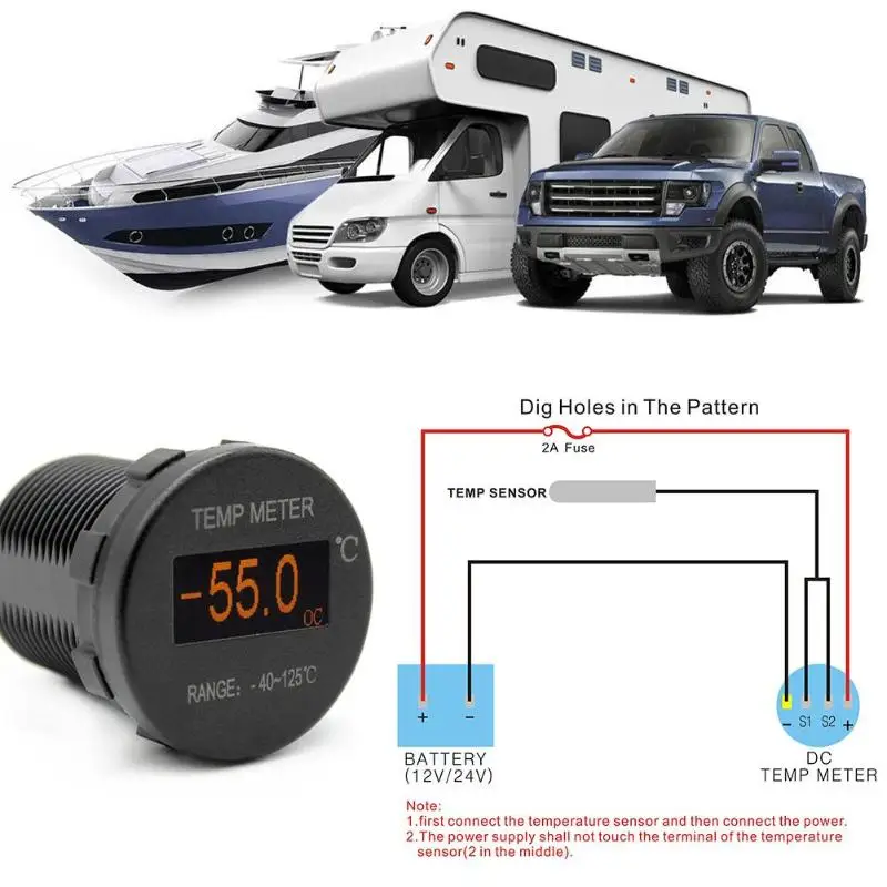 40~ 125℃ 12 V/24 V IP66 мини OLED цифровой термометр Авто Водонепроницаемый Температура измерителем влажности и температуры автомобильные аксессуары