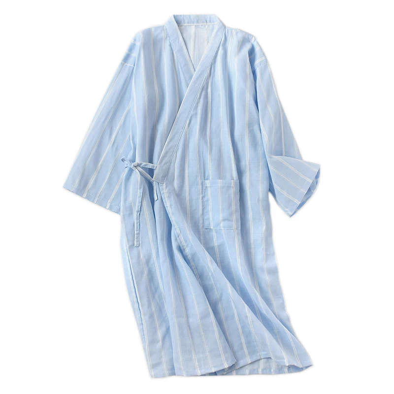 New spring simple striped kimono robes men 2019 100 cotton summer male