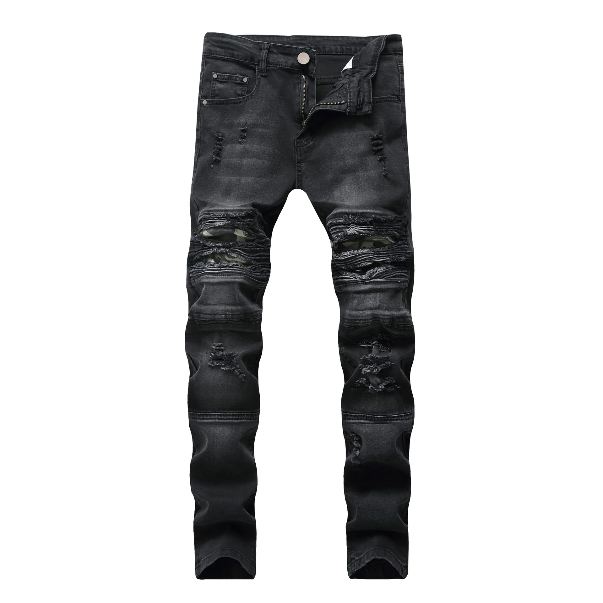 2018 Designer Men's Ripped Jeans Pants Biker Slim Fit Blue Denim