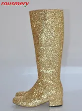 Hot Sale 2017 Women Booties Ankle Side Zipper Shoes For Ladies Round Toe Chunky Heels Glitter Boots Women Casual Short Boot