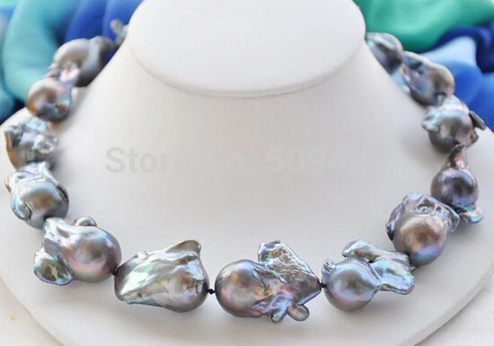 

Free Shipping Rare HUGE 33mm black baroque keshi Reborn necklace #@