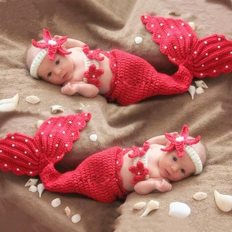 Newborn Baby Girl Clothing Set Pearls Kintted Mermaid Novelty