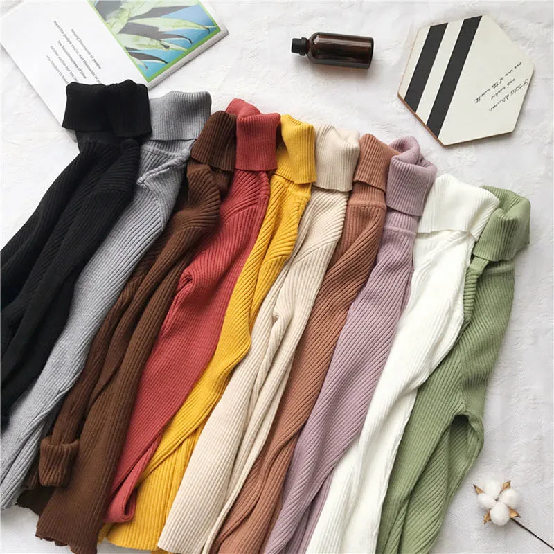 OLN Women's Sweater Vertical Striped Sweater High Collar Pure Color Bottoming Shirt Multi-color Soft Comfortable Pullover 3072