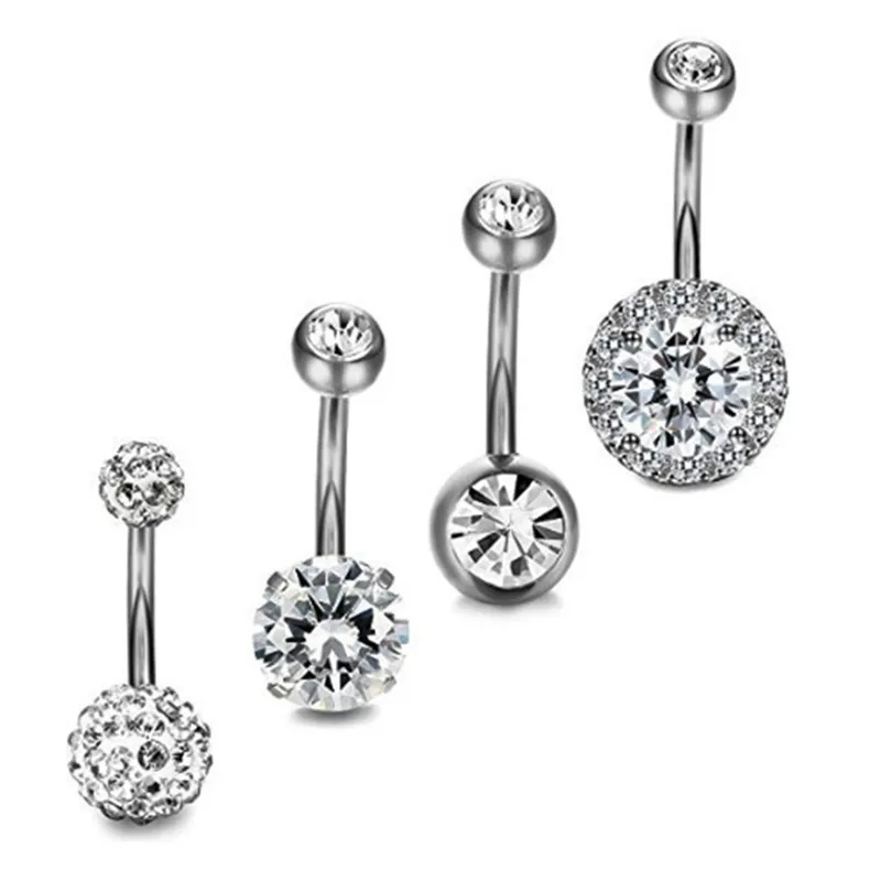 4Pcs/lot Crystal Belly Button Ring For Women Summer Style Stainless Steel Umbilical Nails Navel Body Piercing Jewelry