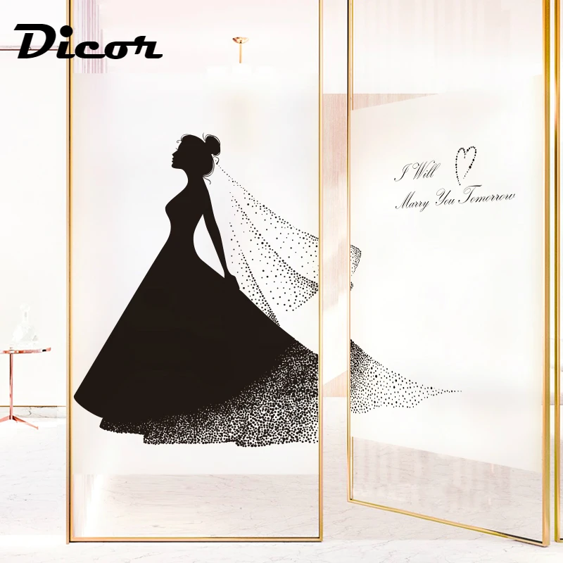 XXXL Size Glass Decorative Film Wedding Dress Pure Black Advanced PVC Frosted Transparent Opaque Art Decal Digital Print BLT1280 | Дом и сад