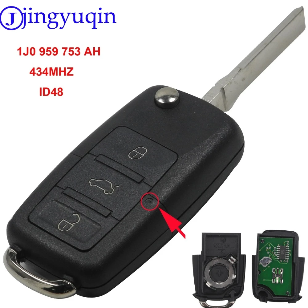 

jingyuqin ASK 1J0959753AH 434MHz With ID48 Chip 3B Remote Key Case Fob For VW PASSAT Beetle Polo /Skoda 2002-2005 With Logo