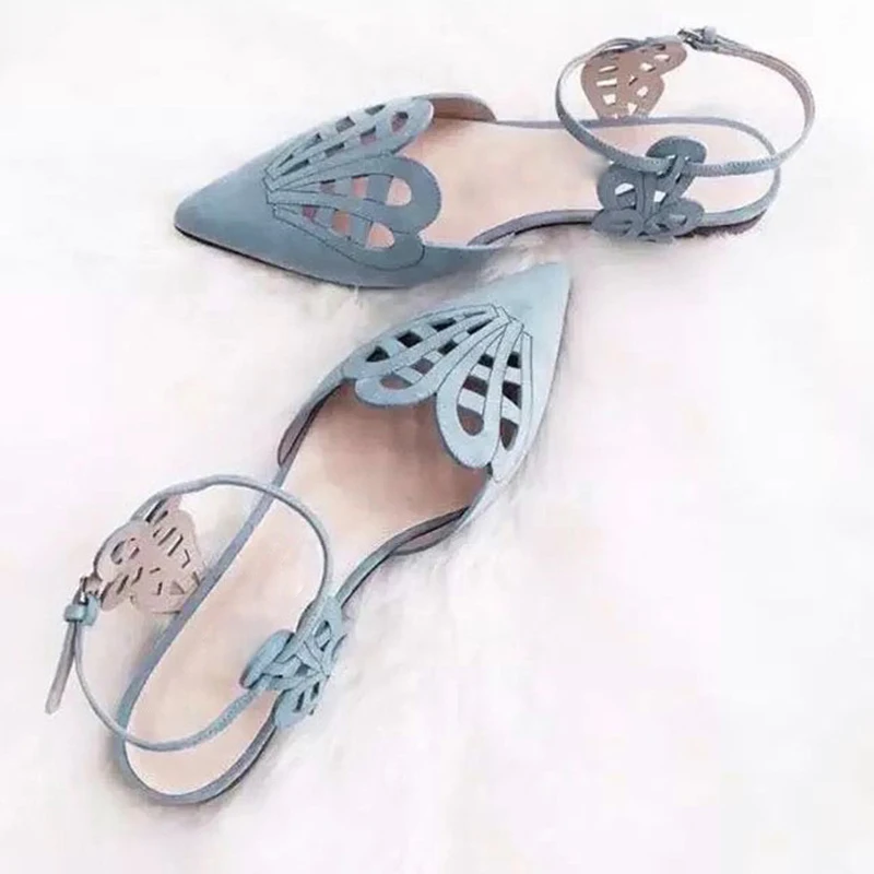 Boussac/сандалии на плоской подошве с острым носком; женские летние сандалии с вырезами; Женские однотонные пляжные сандалии синего цвета; женская обувь; SWC0179