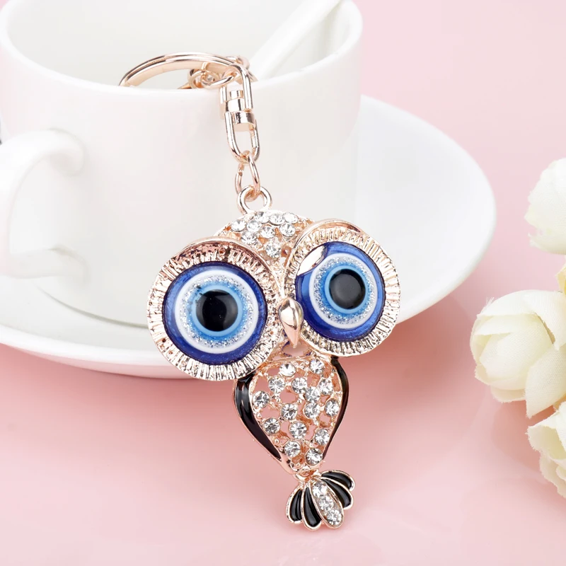 

Unique Big Crystal Eyes Owl Pendant Keychain Delicate Handbag Keytchain Crystal Rhineston Keyrings Car Accessories Women