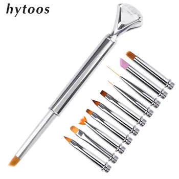 

HYTOOS 10 in 1 Nail Art Brush Painting Pen Crystal Metal Handle Flower Lines Stripe French Drawing Quartz Pen Manicure Tool Kit