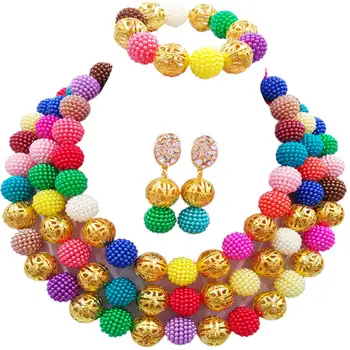 

Multicolors Costume Necklace Earrings Nigerian Beads African Jewelry Set Wedding Bridal Jewelry Sets 3ZZJS08