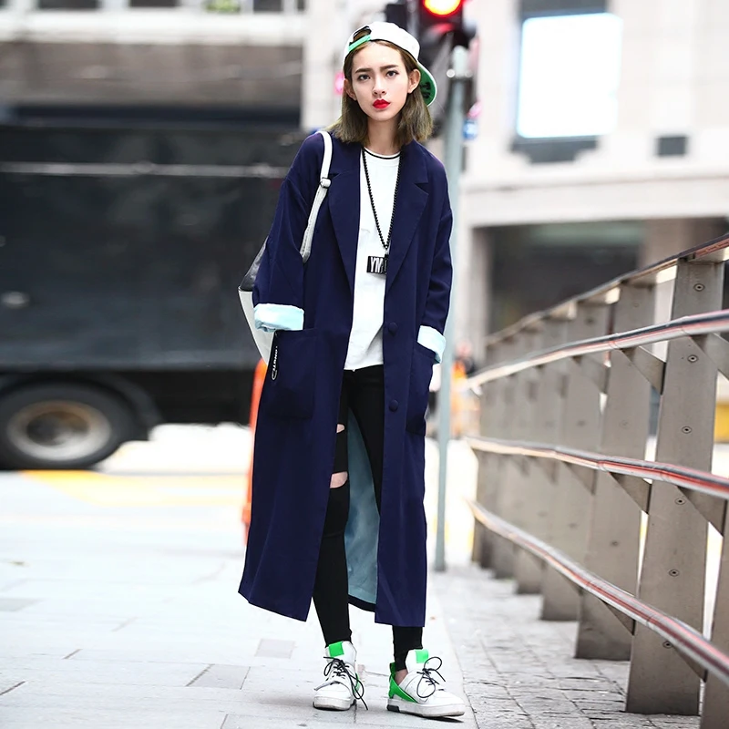 Section pu Occasionnel Vêtements Haute De Street Longue Femmes Femelle Lâche Style 2016 D'origine Bleu twotwinstyle fente Manteau Ciel Printemps Nouveau aqwUInY