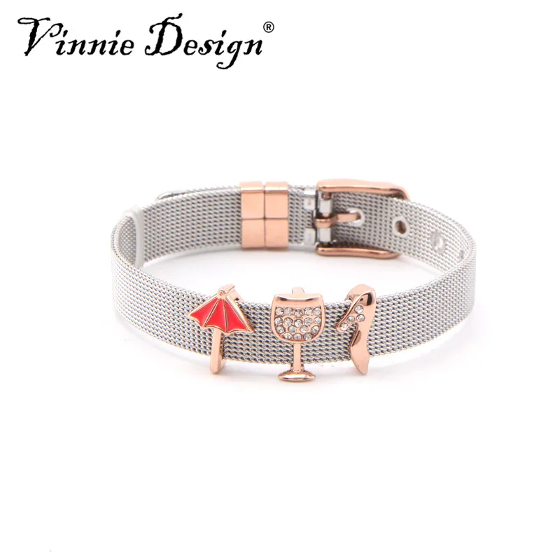 

Vinnie Design Jewelry Stainless Steel Mesh Silver Bracelet set with Holiday Charms 22cm Wrap Bracelets Keepers