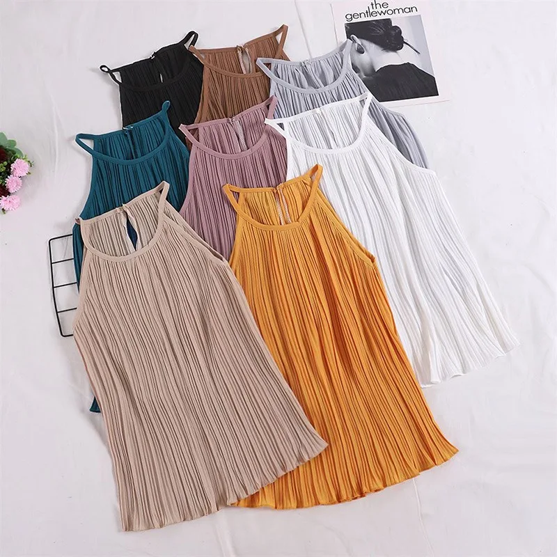 

2018 Women Summer Slim Tank Tops Camisole Chiffon Halter Off Shoulder O-neck Vest