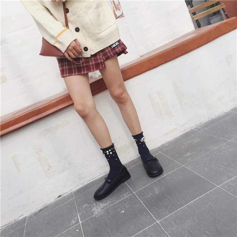 Women Socks Pearl Decoration Cotton Shiny Harajuku Ankle Socks Female Art Funny Short Socks Women Socks Pearl Decoration Cotton Shiny Harajuku Ankle Socks Female Art Funny Short Socks