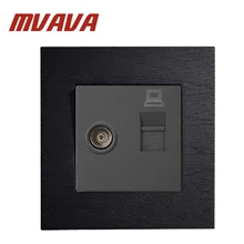 MVAVA 86*90MM Black Wooden Series Panel 2 Gangs Wall Computer And TV Socket / Outlet Without Plug Adapter Manufacture livolo manufacture grey glass panel 2 gangs wall computer and tv socket outlet vl c791vc 15 without plug adapter