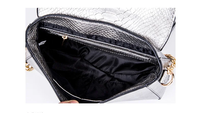 Women's Snake Skin Print Flap Messenger Bag Female Small Silver Leather Crossbody Chain Purse for women Luxury Designer Handbag (12)