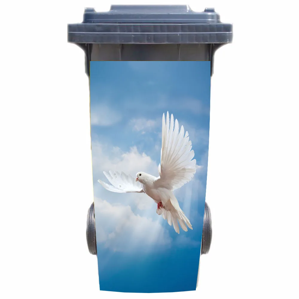 

DIY blue sky Peace Dove Adhesive Removable Waterproof Sticker Decals Rubbish bin trash can Cover sticker 120liter 240liter