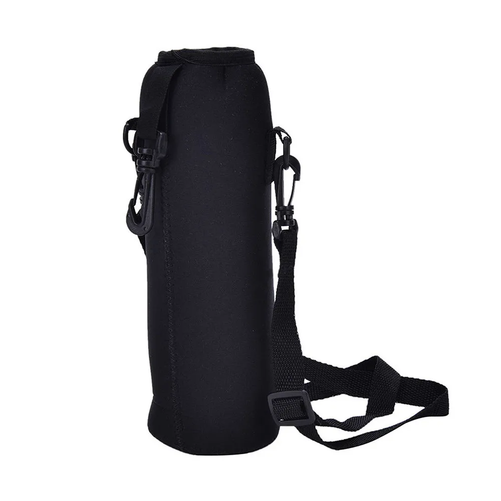 1000ML Water Bottle Cover Bag Pouch Neoprene Water Bottle Carrier Insulated Bags Pouch Holder Shoulder Strap Black Camping