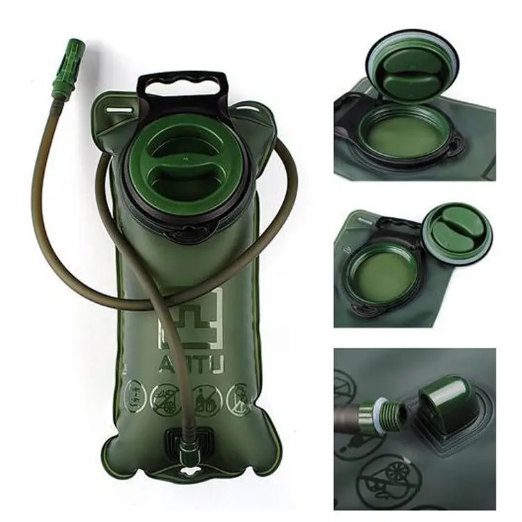 2L دراجة الفم الرياضات المائية المثانة الترطيب التخييم المشي لمسافات طويلة تسلق العسكرية الأخضر مقوس